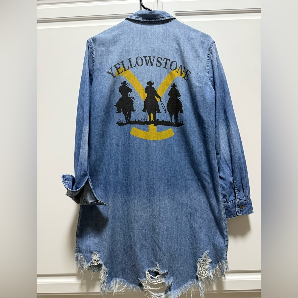 Distressed Yellowstone Denim Shirt Dress
